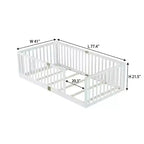 Whisen Twin Floor Bed & Bed Frame with High Fence Railings, 6 Slats Included, Safety Guardrails, without Door