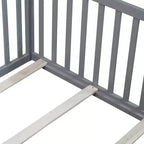 Whisen Twin Floor Bed & Bed Frame with High Fence Railings, 6 Slats Included, Safety Guardrails, without Door