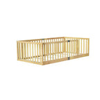 Whisen Twin Floor Bed & Bed Frame with High Fence Railings, 6 Slats Included, Safety Guardrails, without Door