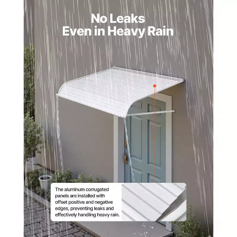 VEVOR Aluminum Awning 48 x 42 in, Durable Window Awning Door Canopy, Lightweight and Stable Aluminum Exterior Awnings, White