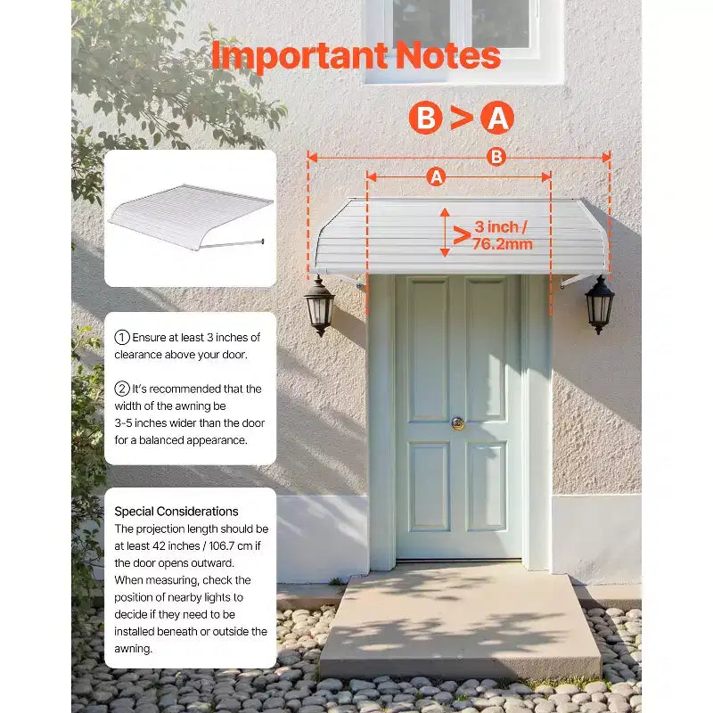 VEVOR Aluminum Awning 48 x 42 in, Durable Window Awning Door Canopy, Lightweight and Stable Aluminum Exterior Awnings, White