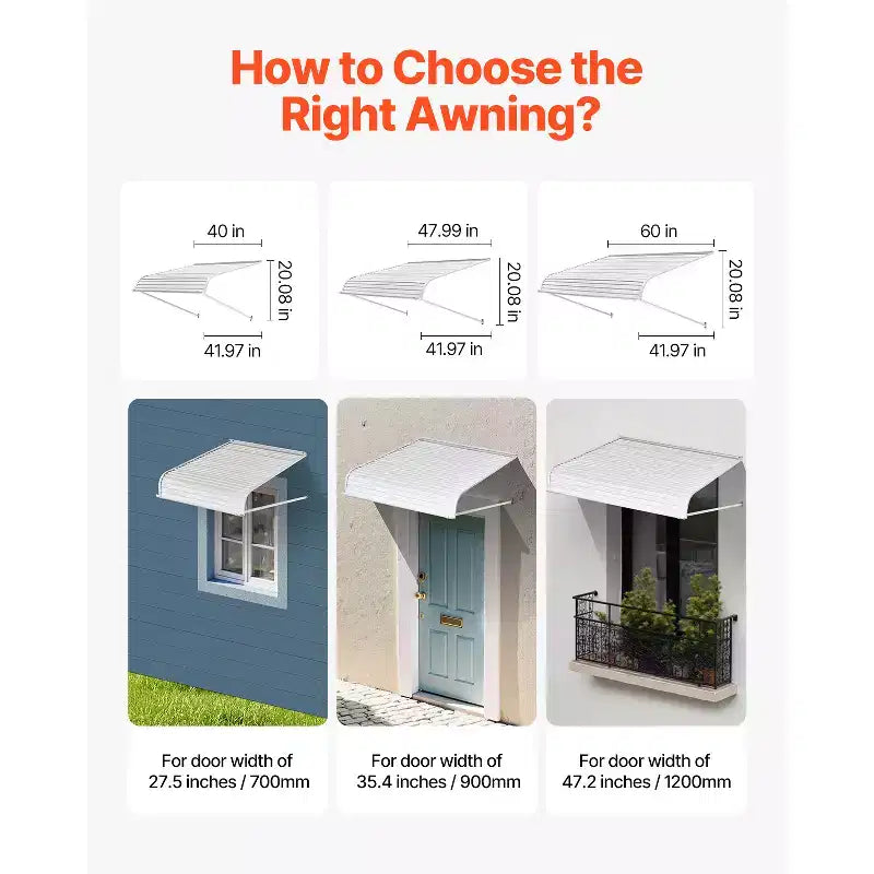 VEVOR Aluminum Awning 48 x 42 in, Durable Window Awning Door Canopy, Lightweight and Stable Aluminum Exterior Awnings, White