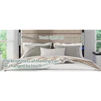 Queen/King Size Platform Bed with Upholstered Headboard, Wood Platform Bed Frame with Charging Station and LED Lights, Industrial Brown
