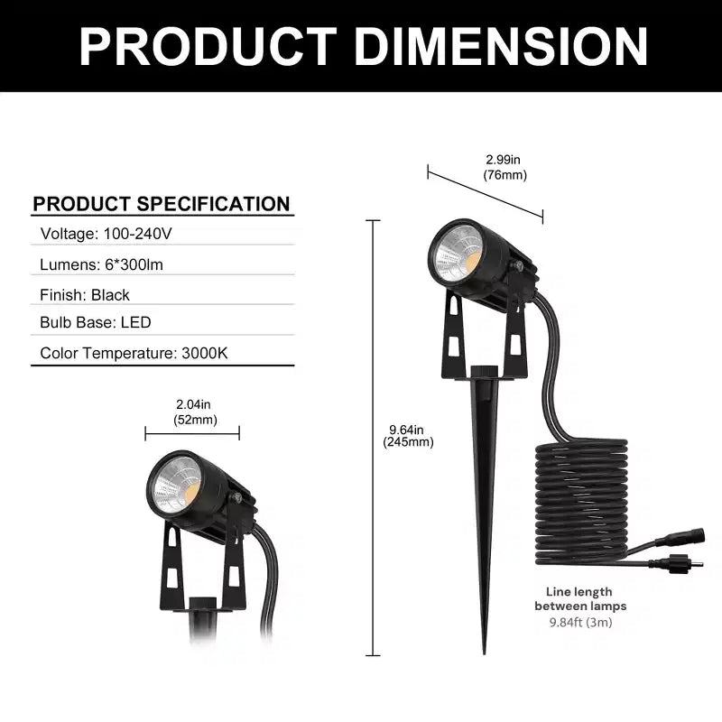 YANSUN 6-Pack Low Voltage Spot Light Set with Dusk to Dawn Sensor, 3000K Warm White, 21ft Total Length, IP65