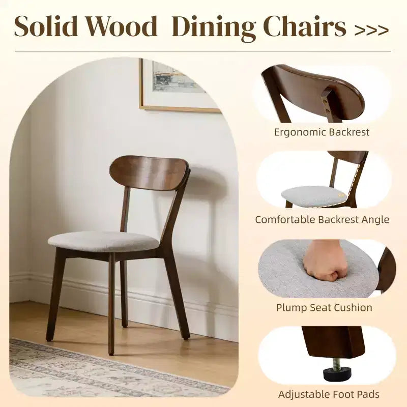 GDFStudio Kelcey Mid-Century Modern Solid Wood Upholstered Dining Chairs (Set of 2)