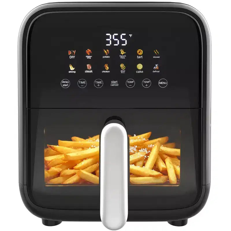 NAYSAYE 7.5 Quart Air Fryer Large Capacity Visible Window Touch Control Countertop Cooker for Family Kitchen, Black, 11.54*16.42*13.5