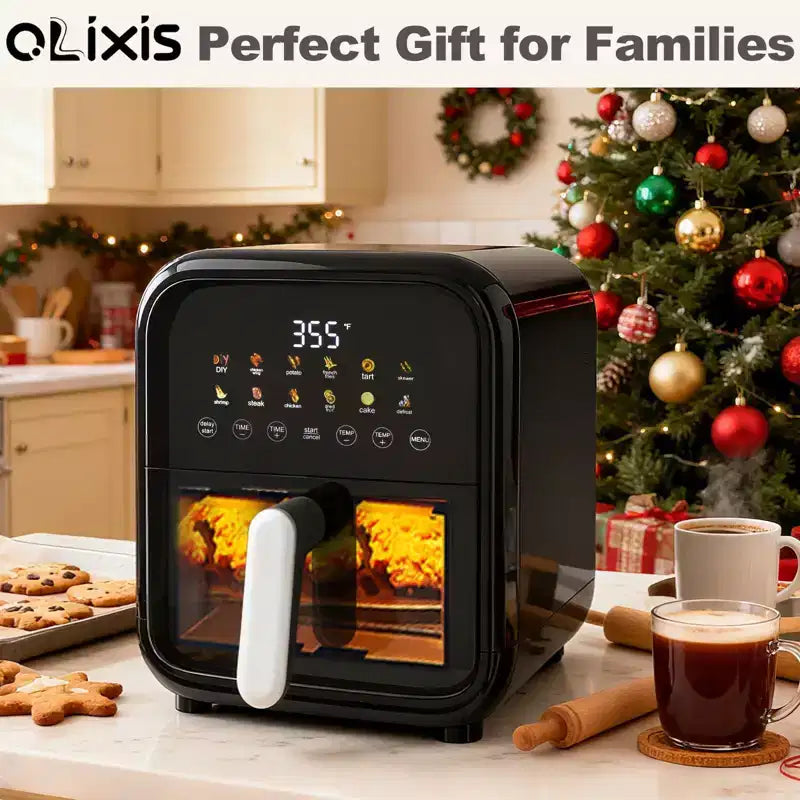 NAYSAYE 7.5 Quart Air Fryer Large Capacity Visible Window Touch Control Countertop Cooker for Family Kitchen, Black, 11.54*16.42*13.5