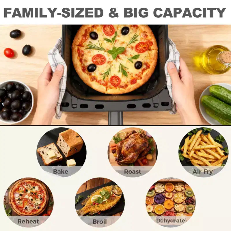 NAYSAYE 7.5 Quart Air Fryer Large Capacity Visible Window Touch Control Countertop Cooker for Family Kitchen, Black, 11.54*16.42*13.5