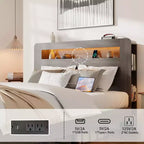 Full/Queen/King Size Platform Bed with LED Storage Headboard, Wood Platform Bed Frame with 2 USB, Large Under Bed Storage