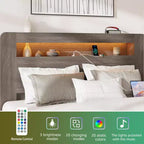 Full/Queen/King Size Platform Bed with LED Storage Headboard, Wood Platform Bed Frame with 2 USB, Large Under Bed Storage