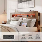Full/Queen/King Size Platform Bed with LED Storage Headboard, Wood Platform Bed Frame with 2 USB, Large Under Bed Storage