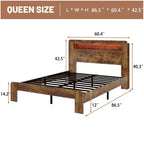 Full/Queen/King Size Platform Bed with LED Storage Headboard, Wood Platform Bed Frame with 2 USB, Large Under Bed Storage