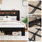 Full/Queen/King Size Platform Bed with LED Storage Headboard, Wood Platform Bed Frame with 2 USB, Large Under Bed Storage