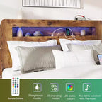 Full/Queen/King Size Platform Bed with LED Storage Headboard, Wood Platform Bed Frame with 2 USB, Large Under Bed Storage