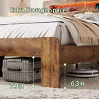 Full/Queen/King Size Platform Bed with LED Storage Headboard, Wood Platform Bed Frame with 2 USB, Large Under Bed Storage