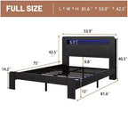 Full/Queen/King Size Platform Bed with LED Storage Headboard, Wood Platform Bed Frame with 2 USB, Large Under Bed Storage