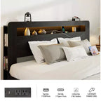 Full/Queen/King Size Platform Bed with LED Storage Headboard, Wood Platform Bed Frame with 2 USB, Large Under Bed Storage
