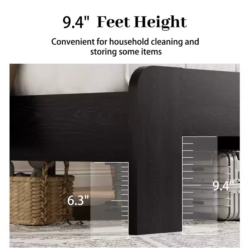 Full/Queen/King Size Platform Bed with LED Storage Headboard, Wood Platform Bed Frame with 2 USB, Large Under Bed Storage