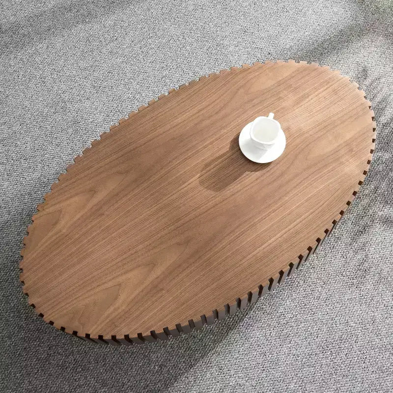 JVNOXK Modern Handcraft Drum Coffee Table Length 43.7 inch Ellipse Coffee Table for Living Room,Oval Small Coffee Table with Sturdy Pedestal,Walnut