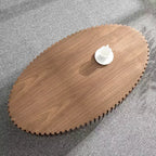 JVNOXK Modern Handcraft Drum Coffee Table Length 43.7 inch Ellipse Coffee Table for Living Room,Oval Small Coffee Table with Sturdy Pedestal,Walnut