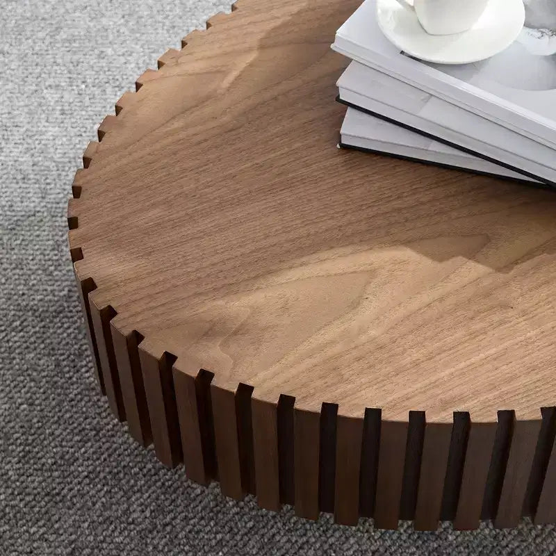 JVNOXK Modern Handcraft Drum Coffee Table Length 43.7 inch Ellipse Coffee Table for Living Room,Oval Small Coffee Table with Sturdy Pedestal,Walnut