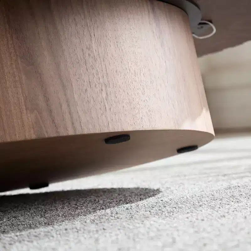 JVNOXK Modern Handcraft Drum Coffee Table Length 43.7 inch Ellipse Coffee Table for Living Room,Oval Small Coffee Table with Sturdy Pedestal,Walnut