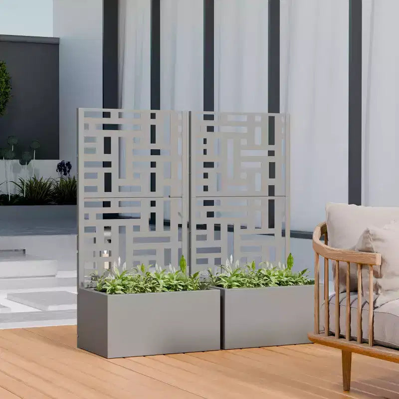 PexFix Outdoor Metal Planter Box with Decorative Trellis Screen Privacy Divider Garden Bed Climbing Plants Support Raised Planter for Patio Yard