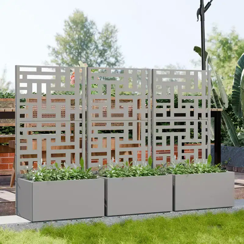 PexFix Outdoor Metal Planter Box with Decorative Trellis Screen Privacy Divider Garden Bed Climbing Plants Support Raised Planter for Patio Yard