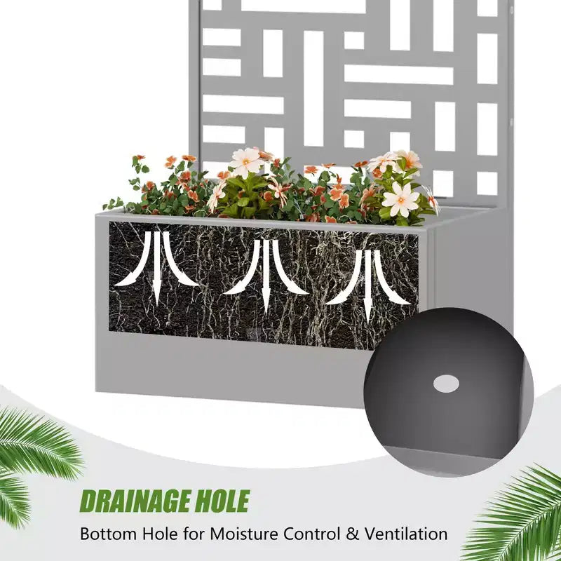 PexFix Outdoor Metal Planter Box with Decorative Trellis Screen Privacy Divider Garden Bed Climbing Plants Support Raised Planter for Patio Yard