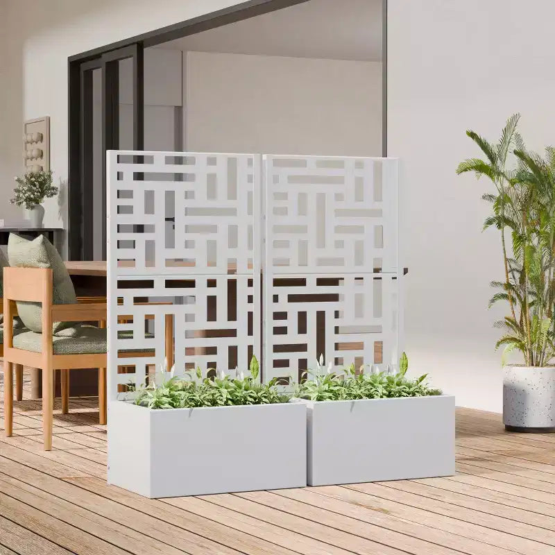 PexFix Outdoor Metal Planter Box with Decorative Trellis Screen Privacy Divider Garden Bed Climbing Plants Support Raised Planter for Patio Yard