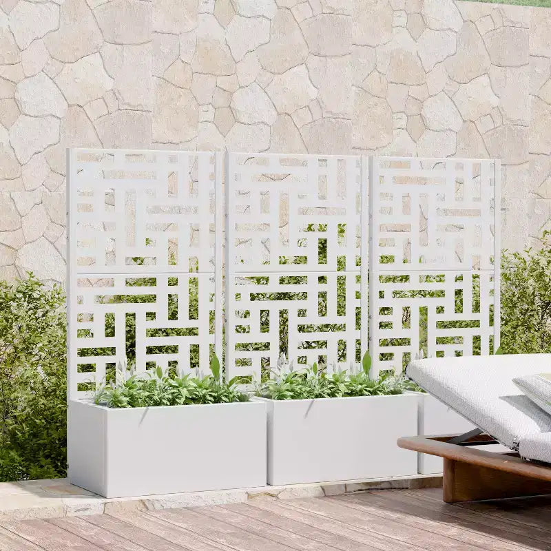 PexFix Outdoor Metal Planter Box with Decorative Trellis Screen Privacy Divider Garden Bed Climbing Plants Support Raised Planter for Patio Yard