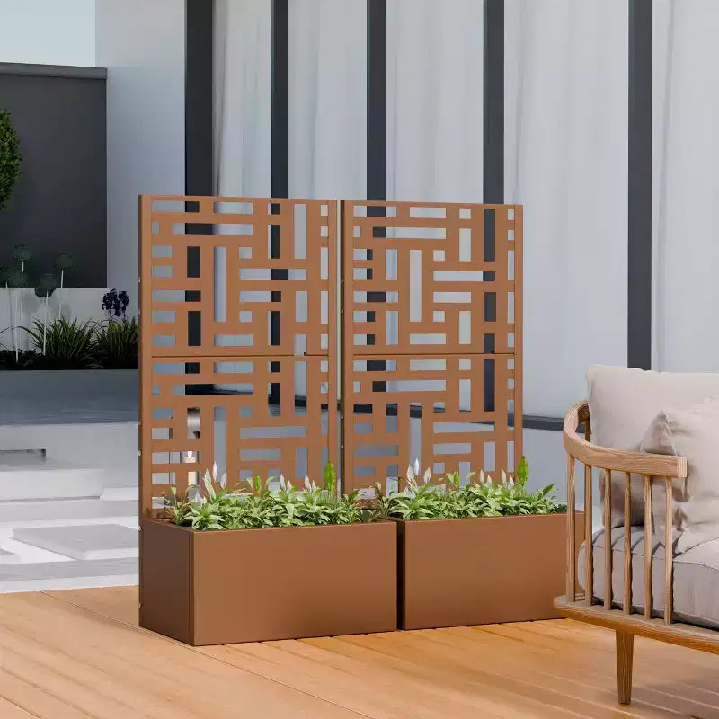 PexFix Outdoor Metal Planter Box with Decorative Trellis Screen Privacy Divider Garden Bed Climbing Plants Support Raised Planter for Patio Yard