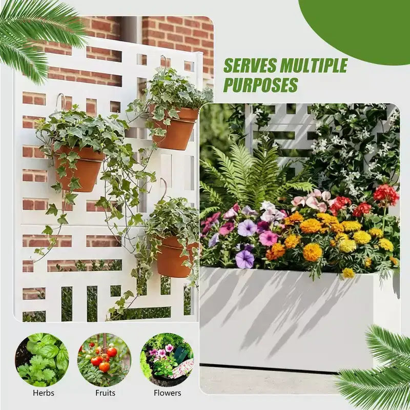 PexFix Outdoor Metal Planter Box with Decorative Trellis Screen Privacy Divider Garden Bed Climbing Plants Support Raised Planter for Patio Yard