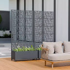 PexFix Outdoor Metal Planter Box with Decorative Trellis Screen Privacy Divider Garden Bed Climbing Plants Support Raised Planter for Patio Yard