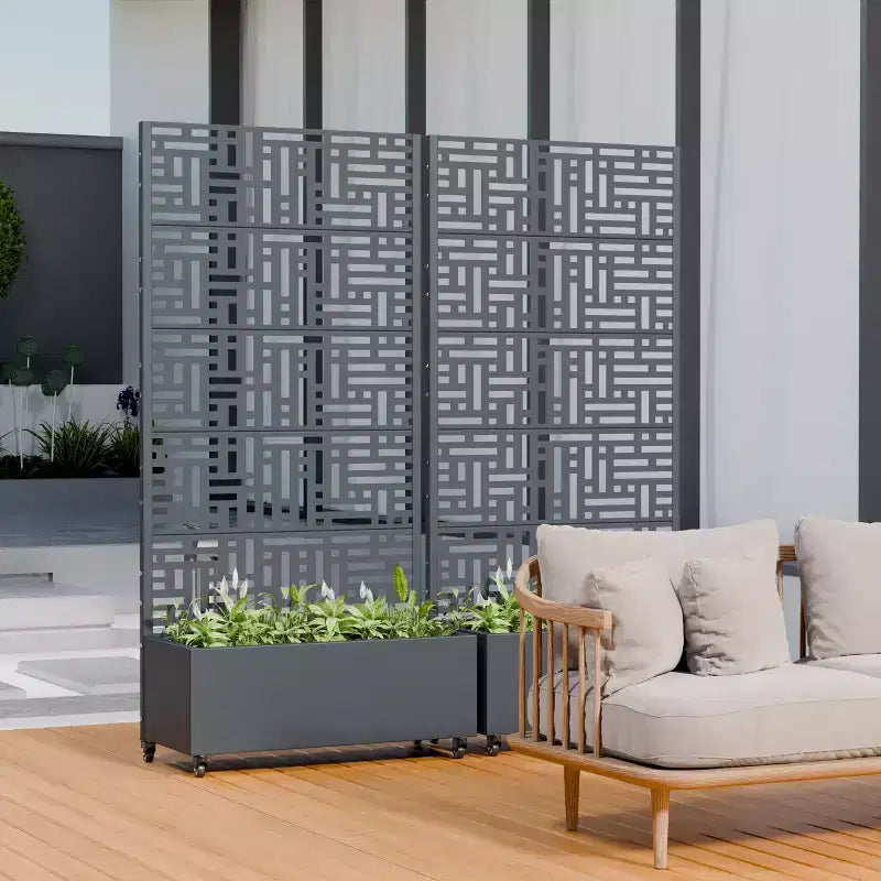 PexFix Outdoor Metal Planter Box with Decorative Trellis Screen Privacy Divider Garden Bed Climbing Plants Support Raised Planter for Patio Yard