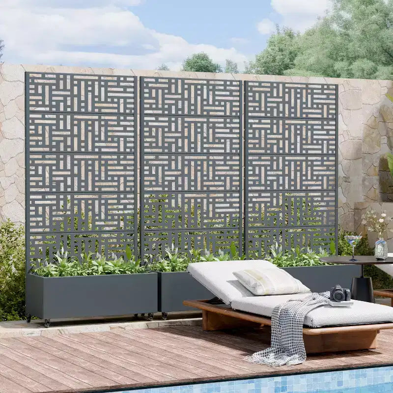 PexFix Outdoor Metal Planter Box with Decorative Trellis Screen Privacy Divider Garden Bed Climbing Plants Support Raised Planter for Patio Yard