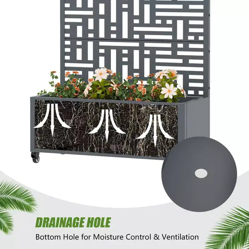 PexFix Outdoor Metal Planter Box with Decorative Trellis Screen Privacy Divider Garden Bed Climbing Plants Support Raised Planter for Patio Yard