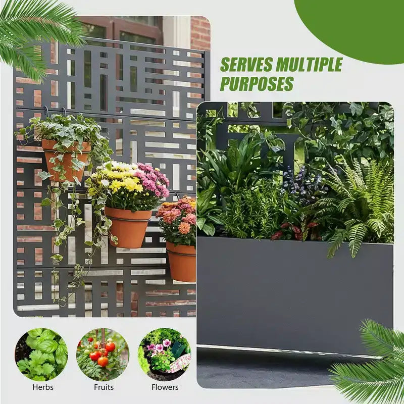PexFix Outdoor Metal Planter Box with Decorative Trellis Screen Privacy Divider Garden Bed Climbing Plants Support Raised Planter for Patio Yard