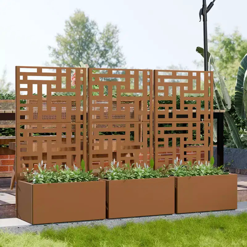 PexFix Outdoor Metal Planter Box with Decorative Trellis Screen Privacy Divider Garden Bed Climbing Plants Support Raised Planter for Patio Yard