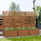 PexFix Outdoor Metal Planter Box with Decorative Trellis Screen Privacy Divider Garden Bed Climbing Plants Support Raised Planter for Patio Yard