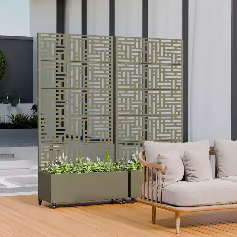 PexFix Outdoor Metal Planter Box with Decorative Trellis Screen Privacy Divider Garden Bed Climbing Plants Support Raised Planter for Patio Yard
