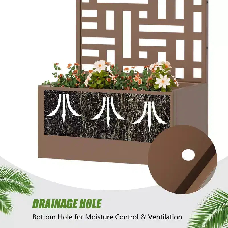 PexFix Outdoor Metal Planter Box with Decorative Trellis Screen Privacy Divider Garden Bed Climbing Plants Support Raised Planter for Patio Yard