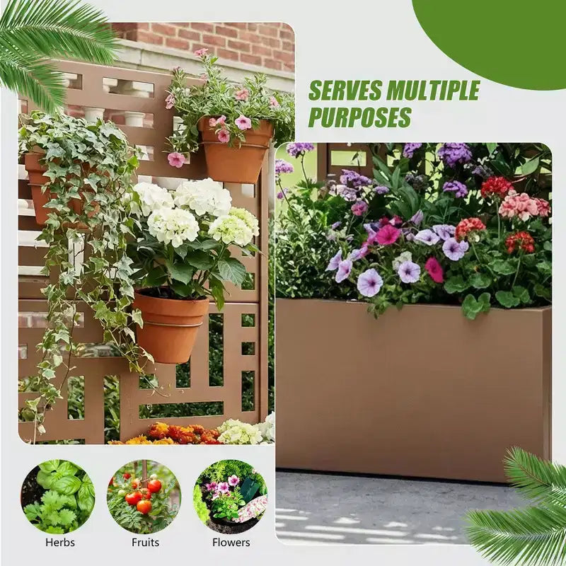 PexFix Outdoor Metal Planter Box with Decorative Trellis Screen Privacy Divider Garden Bed Climbing Plants Support Raised Planter for Patio Yard