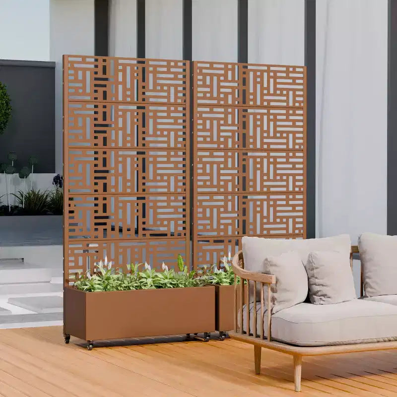 PexFix Outdoor Metal Planter Box with Decorative Trellis Screen Privacy Divider Garden Bed Climbing Plants Support Raised Planter for Patio Yard