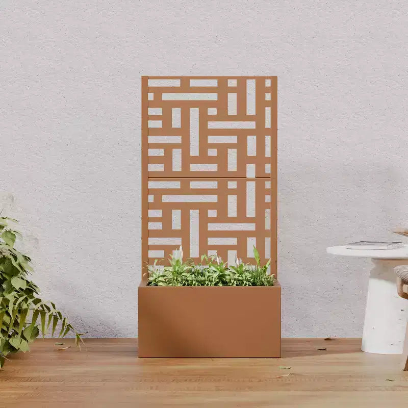 PexFix Outdoor Metal Planter Box with Decorative Trellis Screen Privacy Divider Garden Bed Climbing Plants Support Raised Planter for Patio Yard