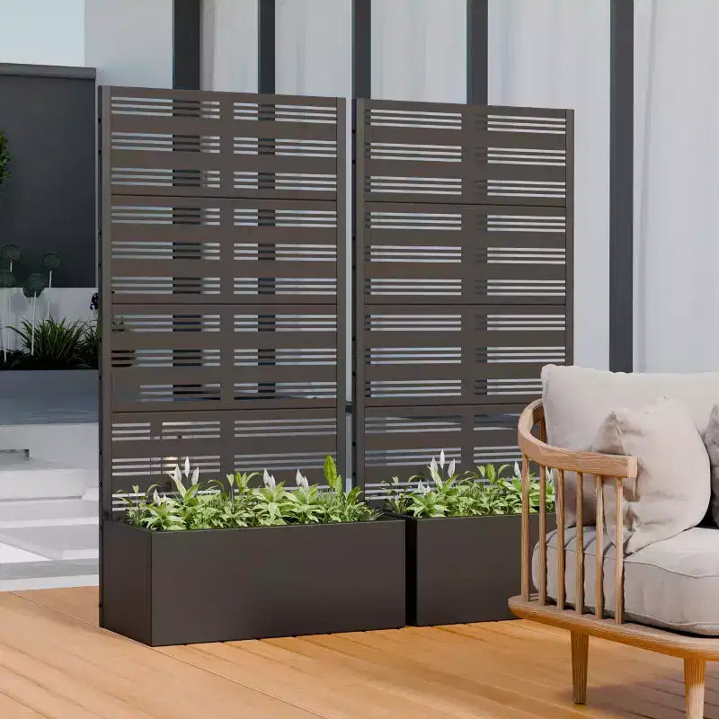 PexFix 2Pcs Outdoor Metal Privacy Screen Planter Freestanding Decorative Partition Raised Garden Bed with Trellis Multifunctional Plant Container