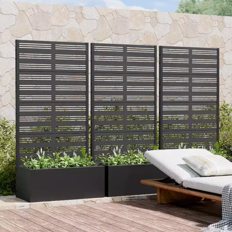 PexFix 2Pcs Outdoor Metal Privacy Screen Planter Freestanding Decorative Partition Raised Garden Bed with Trellis Multifunctional Plant Container