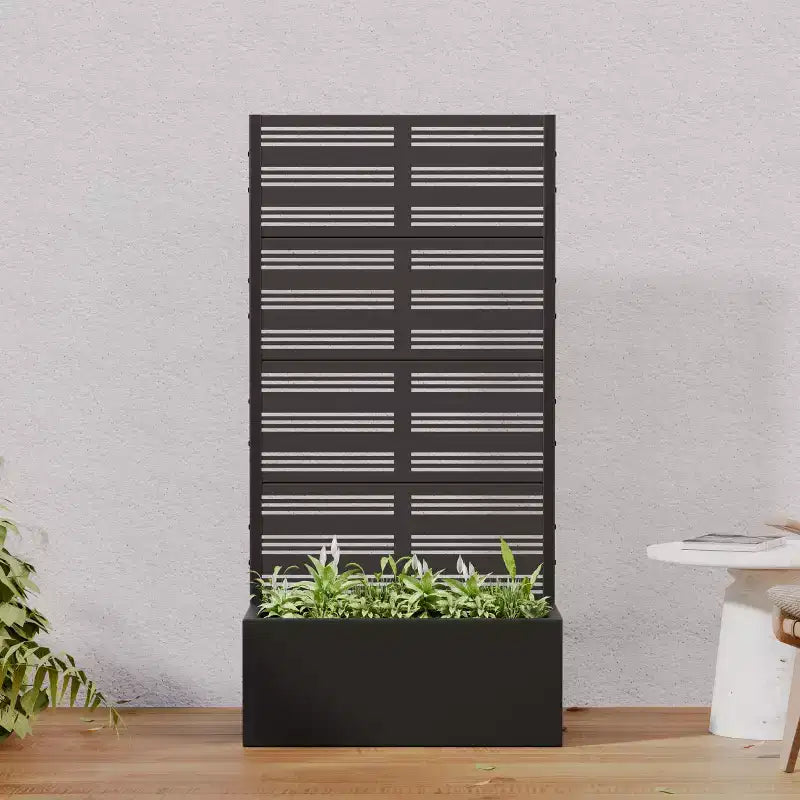 PexFix 2Pcs Outdoor Metal Privacy Screen Planter Freestanding Decorative Partition Raised Garden Bed with Trellis Multifunctional Plant Container