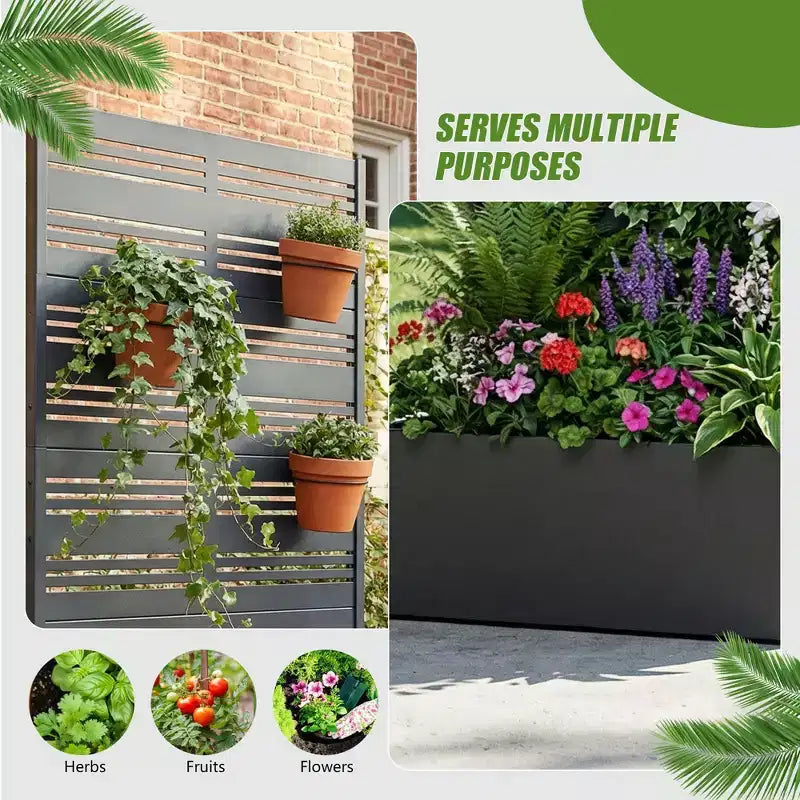 PexFix 2Pcs Outdoor Metal Privacy Screen Planter Freestanding Decorative Partition Raised Garden Bed with Trellis Multifunctional Plant Container