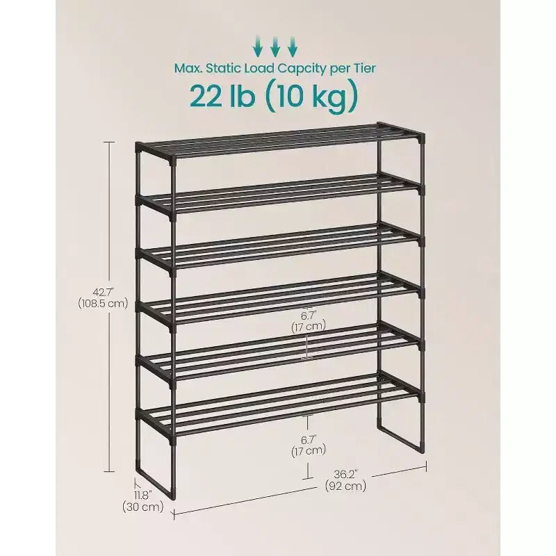 6-Tier Metal Shoe Rack Organizer, Upright or Upside Down, Holds 24-30 Pairs, Stackable, 11.8x36.2x42.7 Inches, Black for Entryway